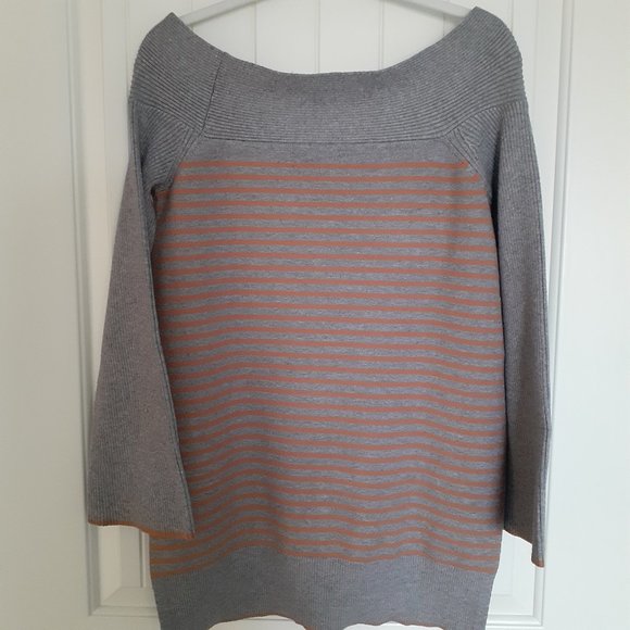 Anthropologie Elise Ribbed Tunic Gray Orange Stripe Off-the-Shoulder Size S - Picture 2 of 15